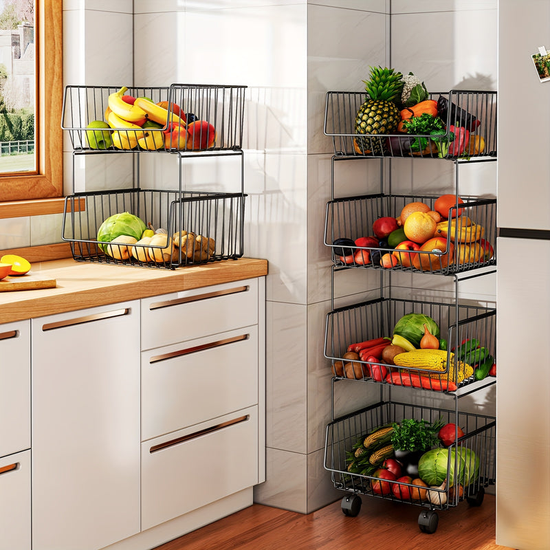 Carrito de cocina metálico resistente de 4 niveles con ruedas, organizador rodante de hierro fundido negro para despensa, garaje u oficina - Fácil armado, sin necesidad de herramientas, organizadores y almacenamiento de cocina