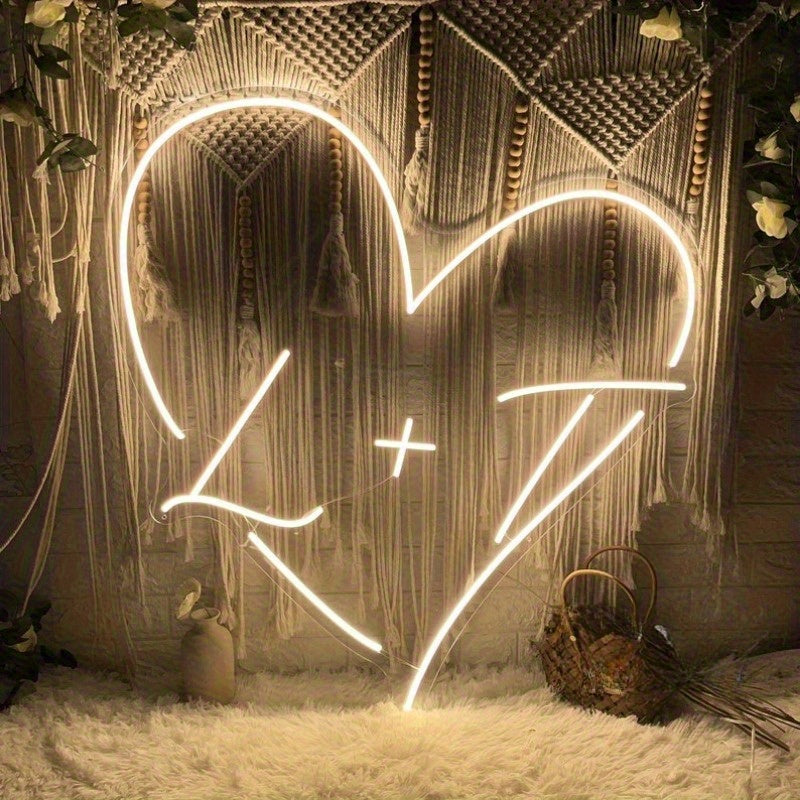 Letrero de Neón LED Personalizado - Luz de Pared en Forma de Corazón con Alimentación USB, Brillo Ajustable, Decoración para el Hogar con Texto Personalizado, Ideal para Bodas, Aniversarios, Cumpleaños y Día del Padre/Madre, Regalo Elegante y Ambientador
