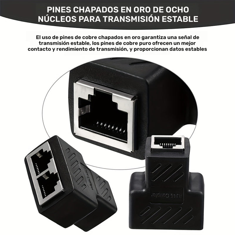 Conector divisor RJ45 de 1 pieza, adaptador extensor Ethernet 1 a 2 hembra a 2 hembra RJ45 para cable de red Ethernet
