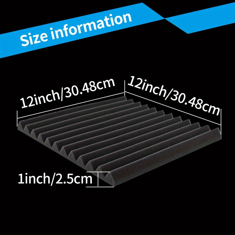 48pcs Paneles de Espuma Acústica, Cuñas de Aislamiento Acústico para Estudio, Relleno Antifuego y Aislante de Sonido, Cuñas de 1"×12"×12" Tratamiento de Absorción con Esponja de Espuma Acústica, Ideal para Dormitorio, Estudio y Oficina, Negro y Gris