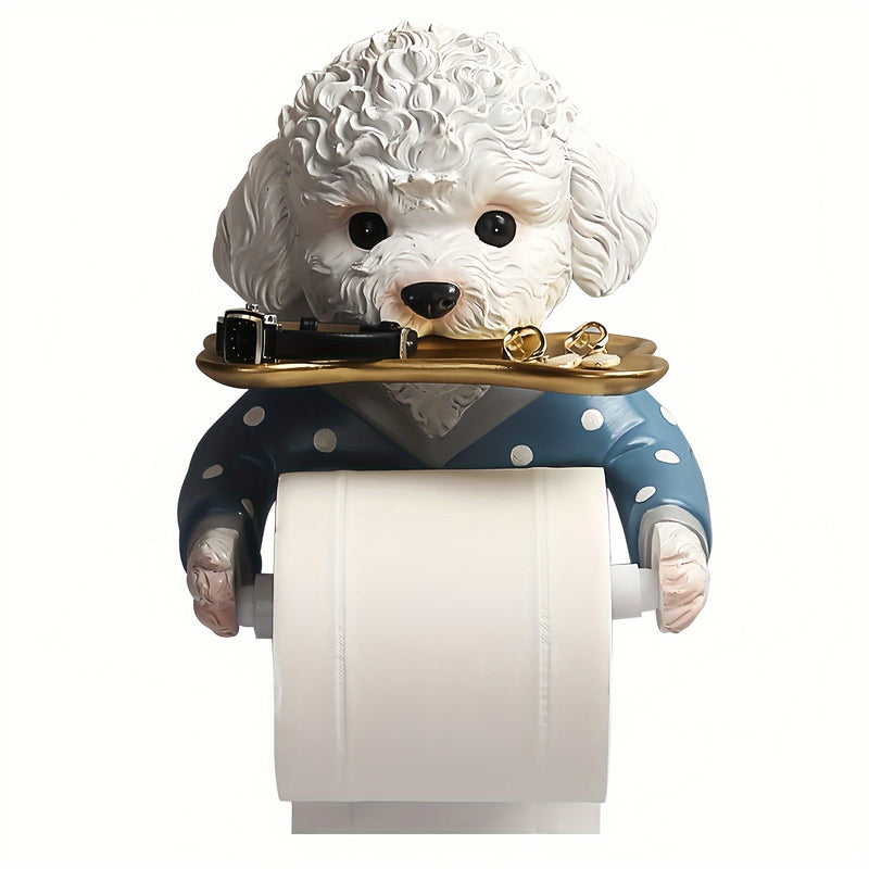 1pc Adorable Soporte de Papel Higiénico de Resina Perro, Soporte de Tejido Autoadhesivo Montado en la Pared, Accesorio de Baño con Acabado de Laca, Perfecto para Otoño, Halloween, Regalos de Navidad