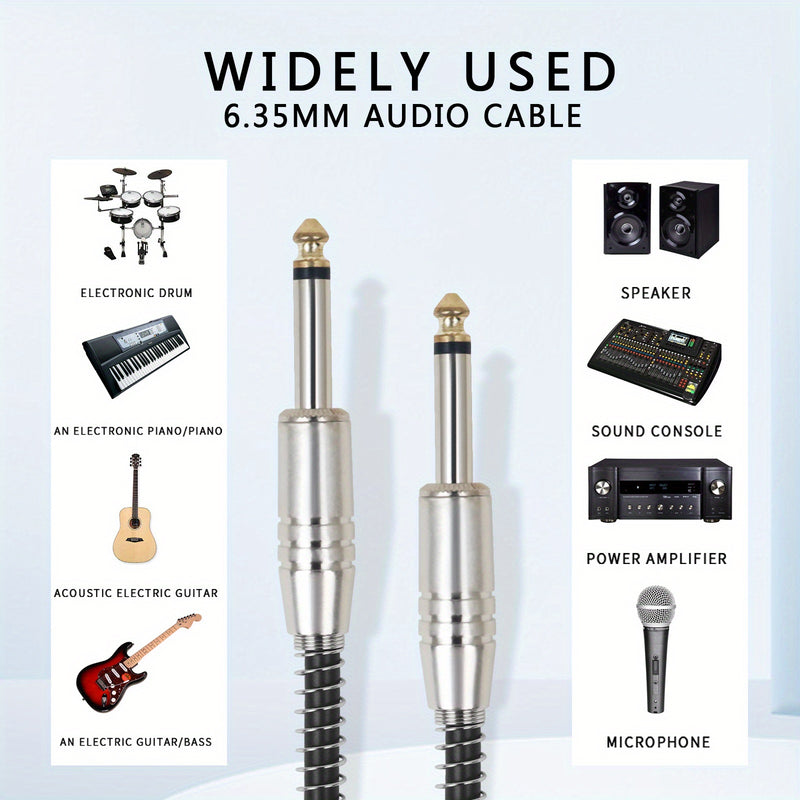 Cable para guitarra eléctrica de 6.5 mm (1/4''), cable mono blindado sin ruido para bajo, piano digital y batería, cable de audio de cobre puro macho a macho, para instrumentos musicales electrónicos, conexión a amplificadores de audio