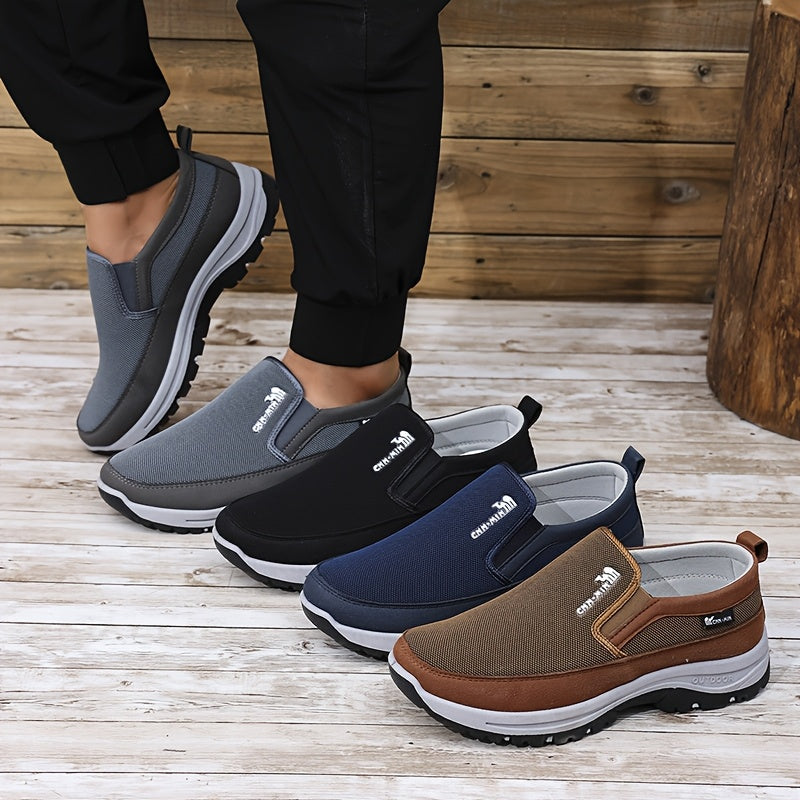 Tenis casuales para hombre, diseño cómodo sin cordones con parte superior de tela transpirable, punta redonda, suela sintética, ideales para uso diario y correr - Zapatos de estilo urbano para todas las estaciones