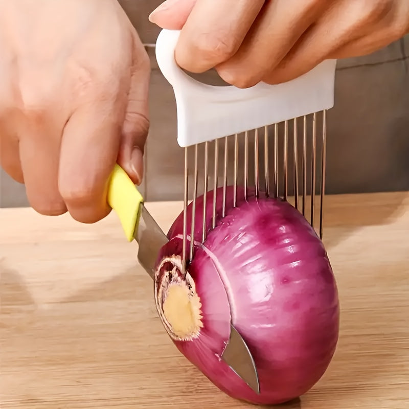 Utensilio de Cocina Multifuncional de Acero Inoxidable para Cortar Cebollas, Carne y Frutas – Mango Ergonómico, Diseño Resistente al Óxido, Sin Necesidad de Electricidad, Rebanador de Verduras