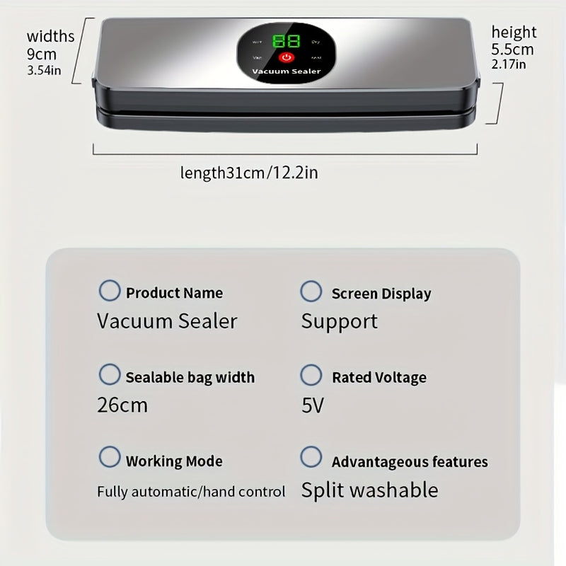 Maquinilla de sellado al vacío portátil con carga USB para alimentos, máquina automática de sellado de alimentos con pantalla LED, ideal para camping, caza y uso en la cocina, almacenamiento de alimentos al aire libre, el mejor regalo del Día de la Madre
