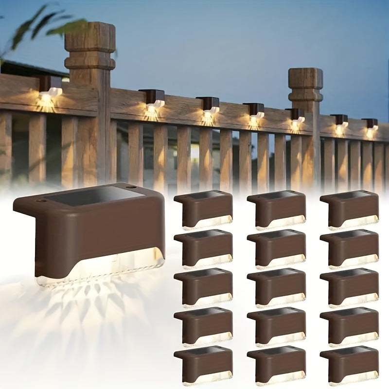 16 luces solares para escalones, iluminación exterior para jardín con control de luz, luces solares para barandales, escalones de porche, decoración para caminos de bodas