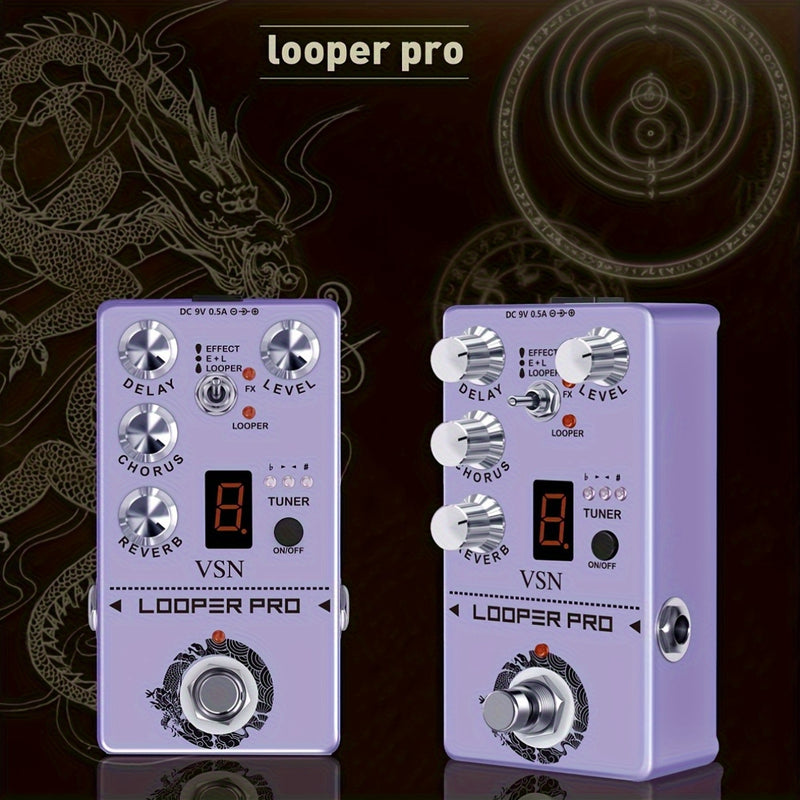 Pedal multiefectos VSn para guitarra con afinador de delay, chorus, reverb y bypass verdadero - Ideal para efectos digitales, bajo y guitarra eléctrica