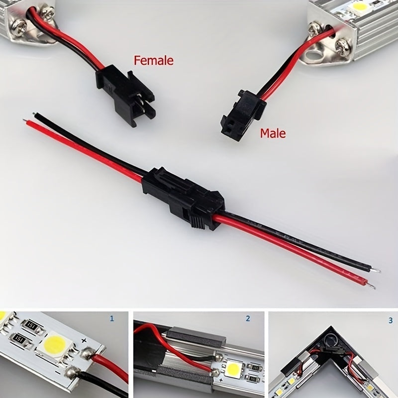 20 piezas/10 pares de conectores SM largos, terminales de cable, enchufes, macho a hembra, conectores de cable, cable rojo y negro, lámpara de techo LED