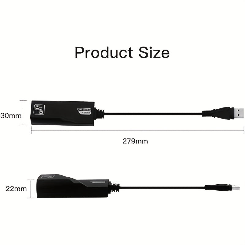 Adaptador de red Ethernet USB 3.0 de 100 Mbps, tarjeta de red RJ45, adecuada para PC/notebook, compatible con SmartThings, alimentado por USB, tensión de trabajo ≤36 V