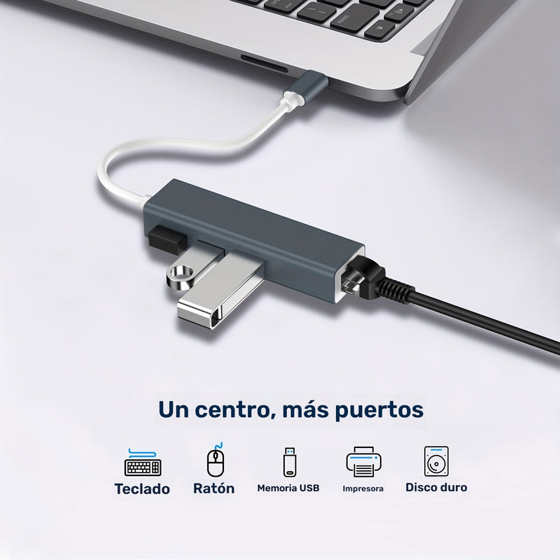 Adaptador USB C a Ethernet con concentrador USB 3.0 de 3 puertos, adaptador de red LAN Gigabit Ethernet RJ45 a USB-C/Thunderbolt 3 4 en 1, construcción de aleación de aluminio, compatible con MacBook Pro/Air, iPad Pro, Chromebook, XPS, Surface - Plug & P