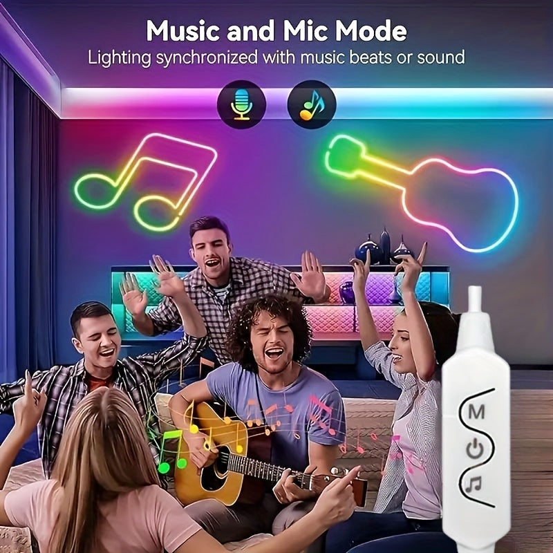 Luces de neón alimentadas por USB, controlado con botones, tira de luz RGB, personalizable, modo musical que cambia según el ritmo, ideal para fiestas o relajación