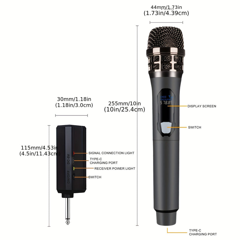 Sistema de Micrófono Dinámico Inalámbrico Profesional de 4pcs/2pcs/1pc - Receptor Recargable, Audio Cristalino, Batería de Larga Duración, Ideal para Fiestas, Iglesia, Reuniones, Bodas, Karaoke, Actuaciones y Discursos Públicos