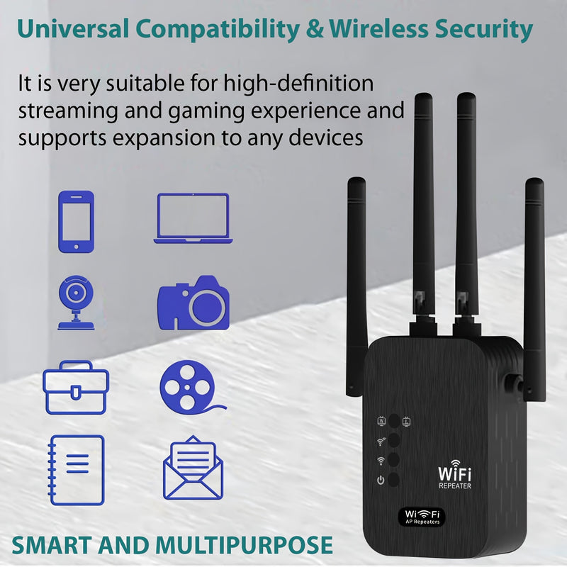 Amplificador de señal Wifi Momoter, modo dual AP/Extensor, fuerte señal Wifi con excelente penetración, soporta 35 dispositivos con 4 antenas para cobertura de 360 grados, incluye puerto Ethernet - Adecuado para oficinas, hogares, cafeterías y otros luga