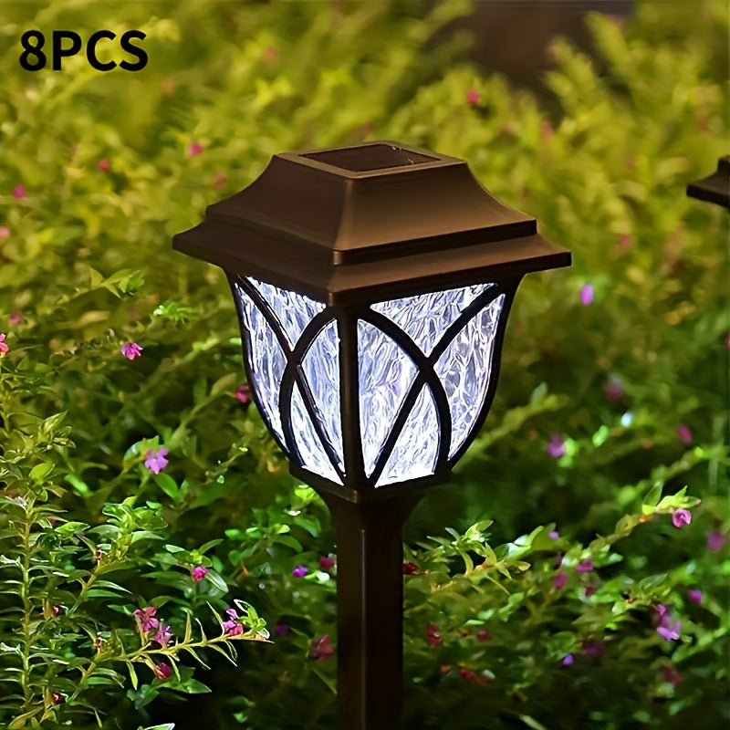 8 piezas Luces de jardín solares, lámparas LED para exterior de césped para patio, jardín, patio, patio, valla, entrada, decoración de camino, impermeable IP44