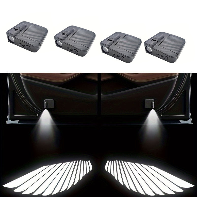 Conjunto de 4 piezas Luz de proyección para puerta con forma de alas Luz de inducción de fibra de carbono Luz decorativa de bienvenida Luz ambiental