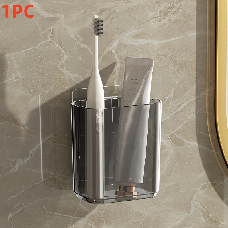 Soporte de cepillo de dientes montado en la pared, organizador de almacenamiento de baño adhesivo sin taladro, diseño simple, soporte de cepillo de dientes eléctrico con drenaje, para baño, cocina, suministros para el hogar