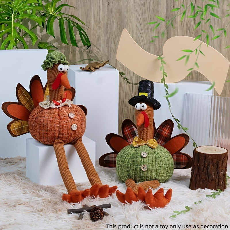 1pc/2pcs, Fiesta de la Cosecha Sombrero de Acción de Gracias Muñeco de Calabaza, Pareja de Pavo con Piernas Largas para Colgar, Decoración de Ambiente de Temporada de Cosecha, Hogar, Ventana, Decoración de Fiesta Temática Creativa