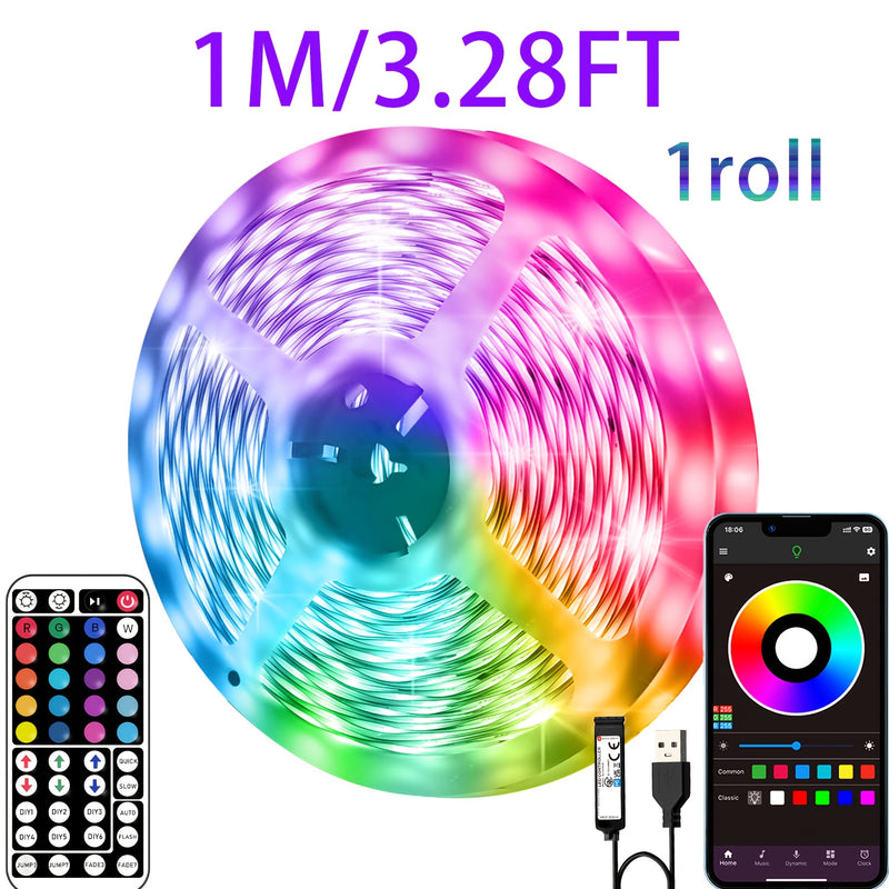 Tira de luces LED RGB inteligente para habitación, 3-100 pies para interiores con control remoto de 44 teclas, sincronización con música, temporizador y control por app, múltiples modos de iluminación para sala de música, sala de estar, Halloween, bodas