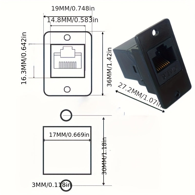 Adaptador de Línea Eléctrica 2 piezas - Plateado con Tornillo Fijo Hembra a Hembra RJ45 CAT.6