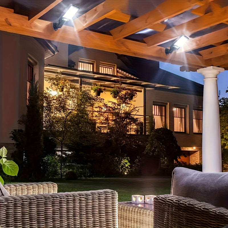 2 luces solares de sendero con sensor de movimiento y control remoto - IP44, resistentes al clima, luces LED amarillas para jardín, garaje, patio trasero y patio, iluminación exterior | Luces solares | Luces resistentes al clima