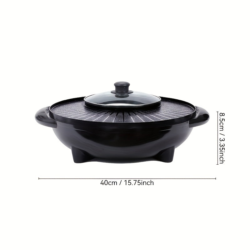 Versátil 2-en-1 Olla Eléctrica y Sartén para Parrilla - Sin Humo, Antiadherente de Aluminio, Bandeja para Barbacoa y Horneado de Doble Propósito, Enchufe US de 110-130V para Cocinar en Casa