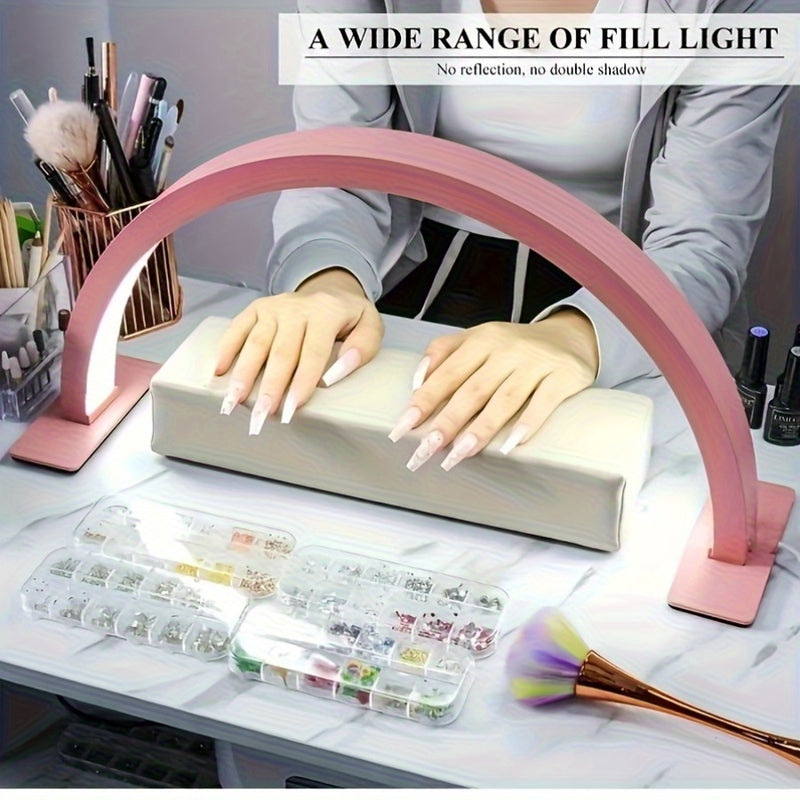 1 pieza de lámpara arco con botón de control de brillo y temperatura de color ajustable, baja alergia, alimentada por USB, forma de media luna, perfecta para arte de uñas, extensiones de pestañas, tatuajes y cuidado de luz beige en salones de uñas, injer