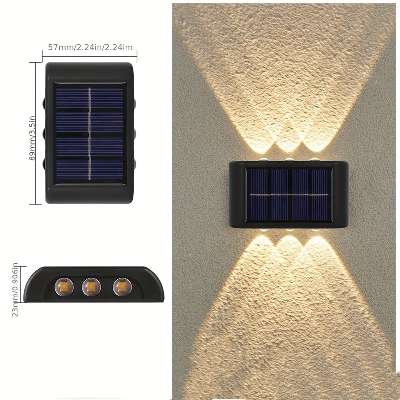 Juego de 3 luces solares para pared con 6 LED, luces exteriores para uso doméstico, pequeñas luces externas clase IP44, decoración de iluminación estilo nórdico para jardín y porche del hogar (blanco/blanco cálido)