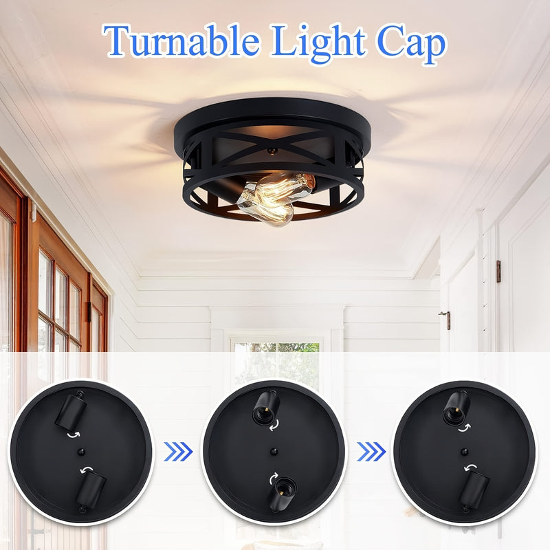 Lámpara de techo industrial negra moderna - Plafón de 2 luces para cocina, pasillo o estilo rústico (No incluye focos)