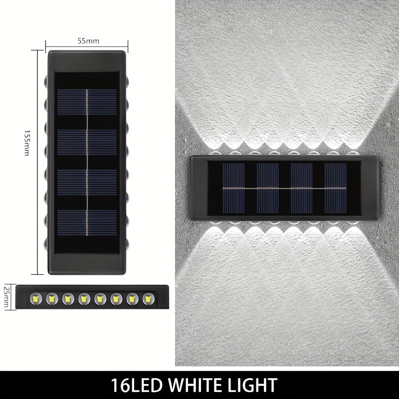 Conjunto de 4 piezas, luz de pared con espejo cóncavo y solares de 16 LEDs, luz decorativa para exteriores, luz LED de paisaje doméstica IP44, adecuada para exteriores, patio, villa, cerca, terraza, jardín