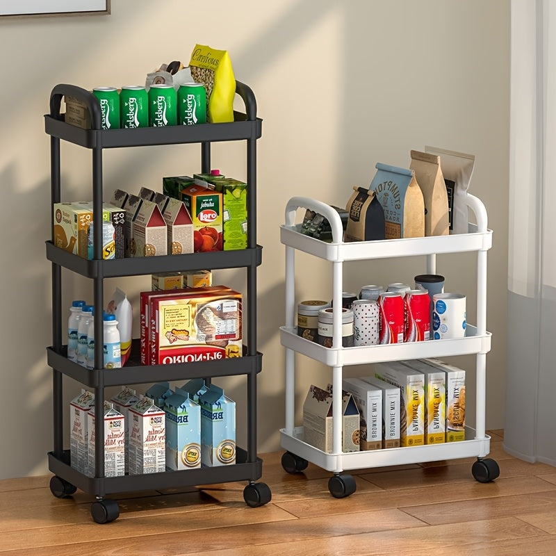 Carrito organizador rodante de 3 niveles con marco deslizante - Organizador de almacenamiento abierto de plástico duradero, 32x22x71 cm, carrito móvil para cocina y dormitorio, ahorrador de espacio, diseño de líneas limpias, material fácil de limpiar, ca