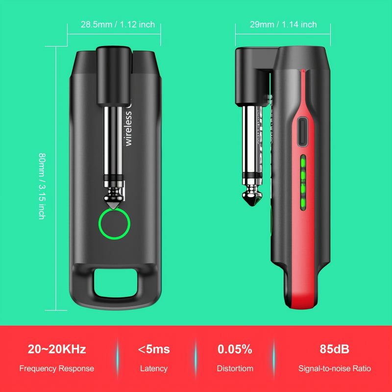 Sistema inalámbrico para guitarra WESTSHELL G7 con señal digital de doble banda, baja latencia y recargable por USB - Transmisor y receptor compactos en gris para guitarra eléctrica, bajo, instrumentos de viento, transmisor de señal para guitarra | Acces