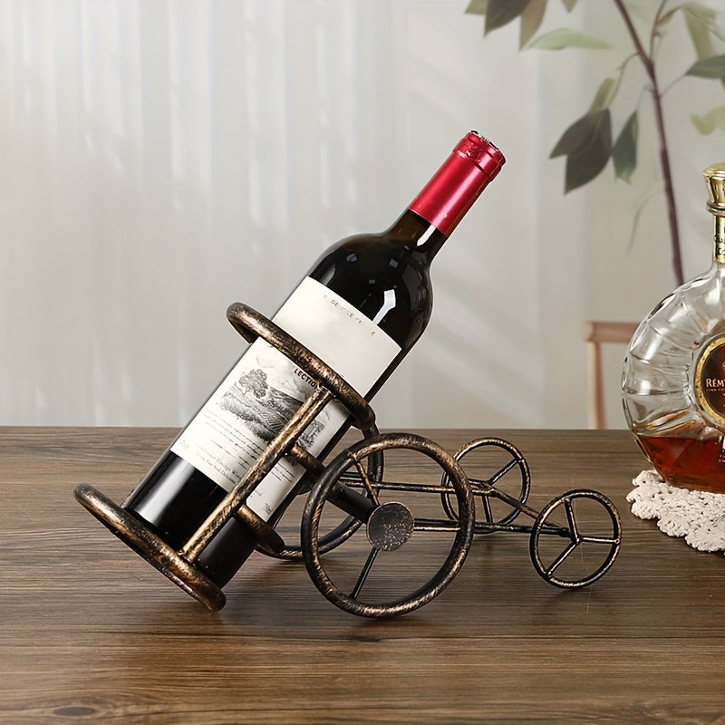 1 pieza de soporte de vino de hierro vintage - Diseño creativo de bicicleta y cañón, acabado pulido, estructura metálica sólida para almacenamiento de vino seguro, elegante exhibición de mesa para hogar o restaurante, decoración de vino
