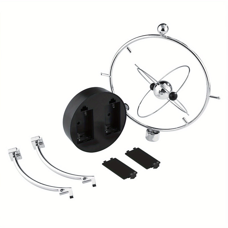Pendulo Céleste Metálico Moderno - Adorno de Escritorio Orbital Oscilante para Hogar y Oficina, Funciona con Pilas (No Incluye Pilas AA), Diseño Elegante y Moderno con Marco Esférico y Base Metálica, Ideal para Decoración de Habitaciones o Escritos