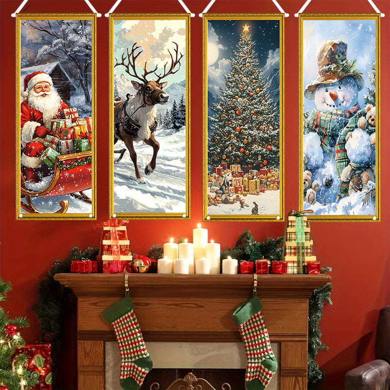 1 pieza, Banderín de Navidad, 40cm * 102cm/15.7in * 40.1in, material de poliéster, adecuado para decoración de fiestas navideñas y artículos para el hogar, adecuado para decoración de paredes interiores y exteriores
