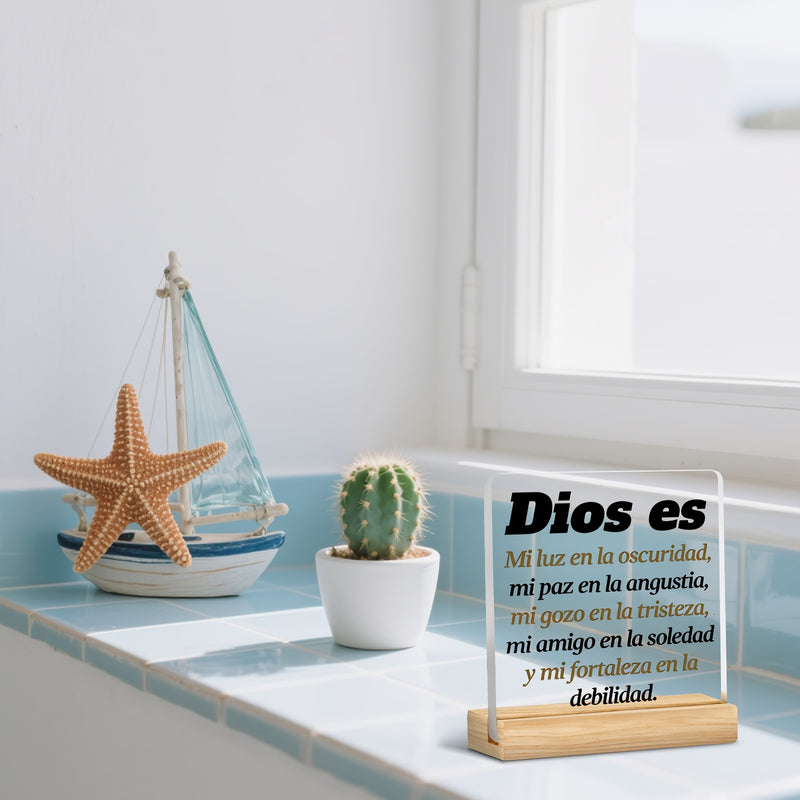 Soporte de madera de acrílico 2D con versículo bíblico en español - Regalo religioso para Navidad, cumpleaños, bautismo - Dios es mi luz en la oscuridad, paz en el dolor - Decoración inspiradora para el hogar y el escritorio