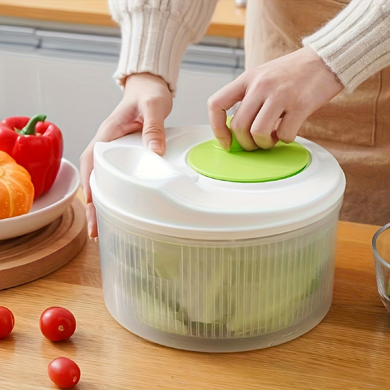 Paquete de 1 Lavadora Manual de Ensaladas y Secador de Verduras - Diseño Ovalado Transparente en Plástico Duradero con Mango Ergonómico, No Necesita Electricidad para Uso Doméstico y de Cocina de Restaurante, Herramienta de Preparación de Alimentos, Alma