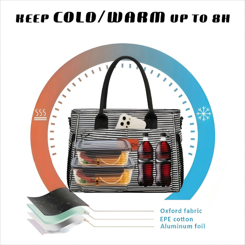 Bandolera de almuerzo para mujer, nevera portátil con bolsillos laterales y correas desmontables, bolso térmico grande para trabajo o picnic, sin contacto con alimentos