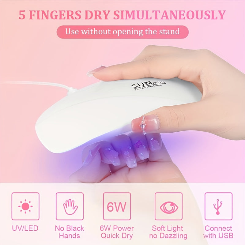 Secador de Uñas Mini LED con 6 Luces, Lámpara Portátil USB para Manicura y Pedicura, Ideal para Secado Rápido, Perfecto para Principiantes y Profesionales, Adecuado en 11 Ocasiones Festivas