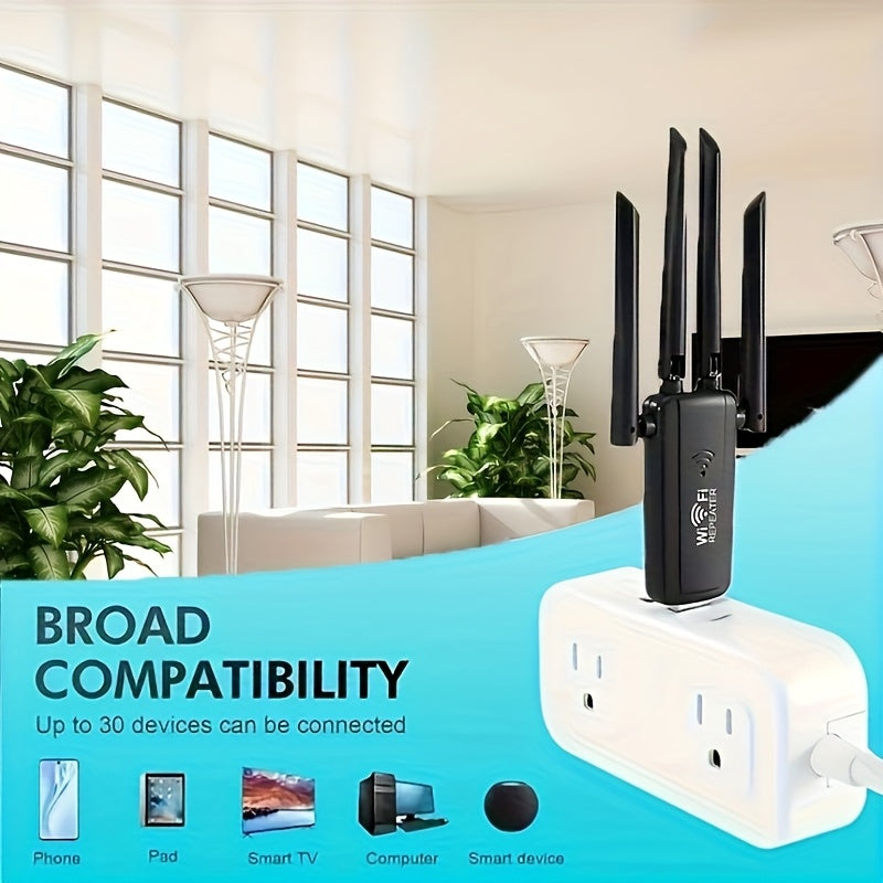 Repetidor de WiFi USB de alta velocidad 300Mbps con 4 antenas - Amplificador de señal inalámbrica para una mayor cobertura de red, alimentado por USB, diseño negro elegante, conexión directa super, mejora tu experiencia de WiFi, extensor de WiFi, repetid