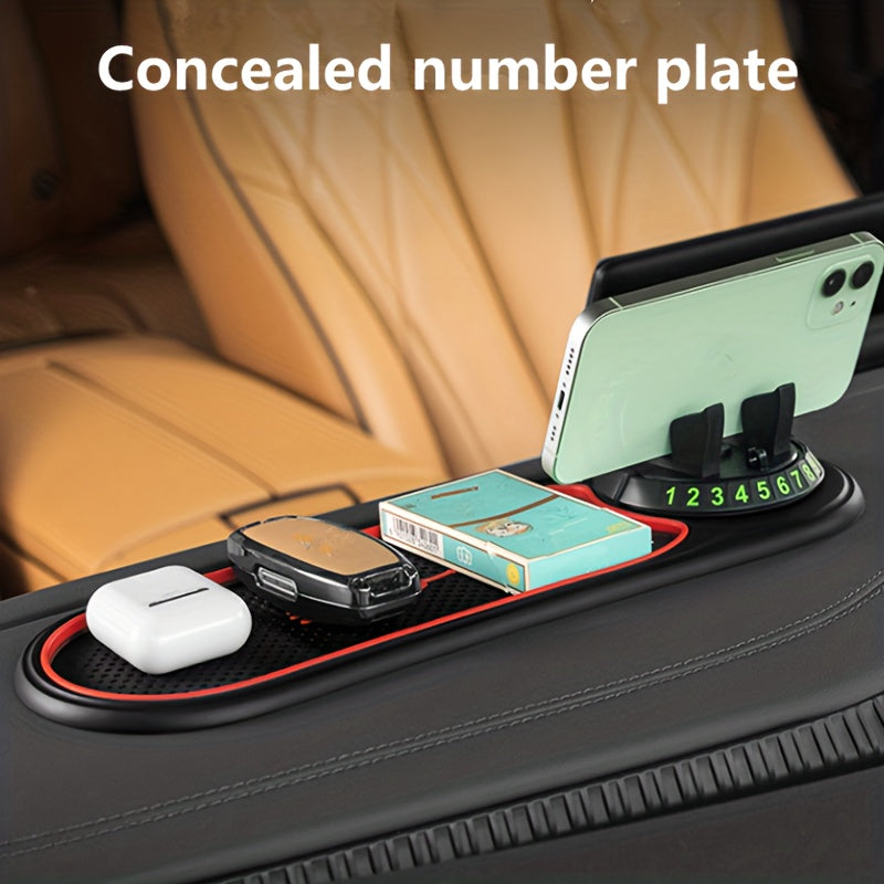 Tapete antideslizante de PVC de ajuste universal para autos, almohadilla de agarre para tablero de instrumentos con patrón novedoso y característica de placa de número oculta - Tapete multifuncional antideslizante para teléfonos y accesorios