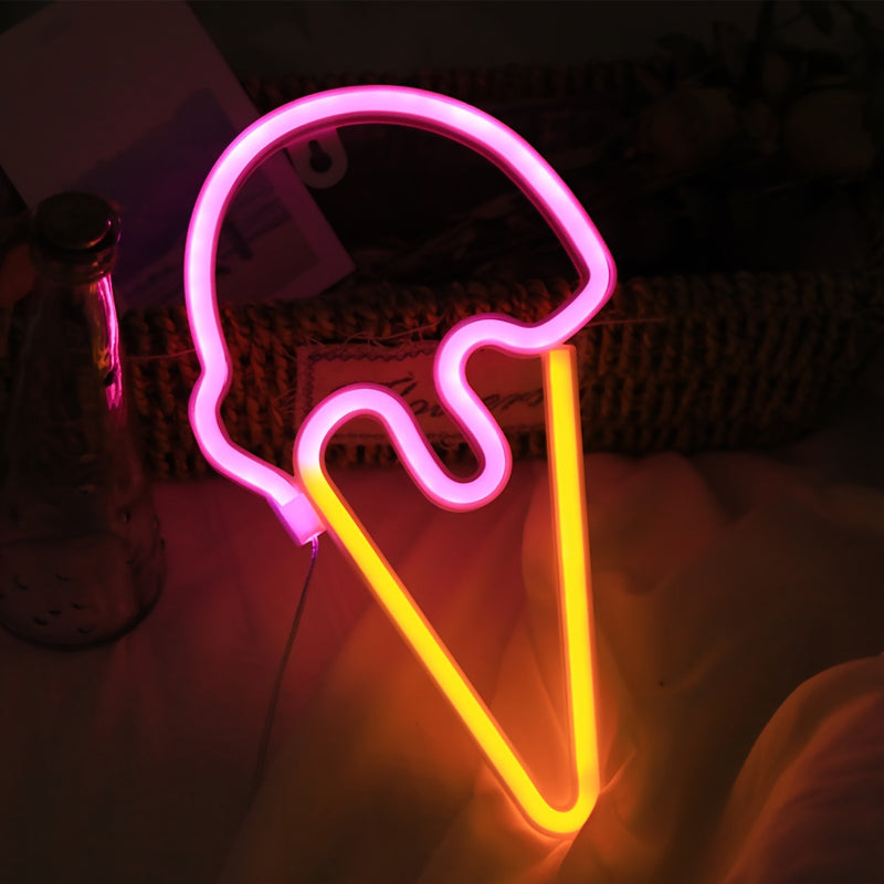 1 unidad de luces LED en forma de cono de helado rosa dorado, operadas por USB y baterías: decoración novedosa y elegante para bares en casa, fiestas y ventanas. Ideal para agregar un brillo festivo en Navidad, San Valentín o cualquier ocasión especial