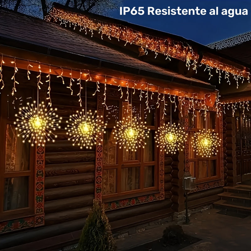 Conjunto de Luces Solares Colgantes para Jardín Exterior de 2 piezas/4 piezas, Luces Inteligentes Esféricas con Estallido de Estrellas y 240/480 LEDs, Impermeables IP65 en 8 Modos, Cuerda de Hadas de Alambre de Cobre para Decoración de Año Nuevo y Navida