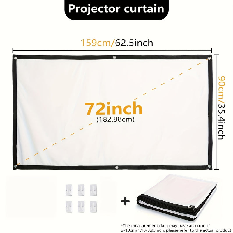 Proyector Portátil de 72 Pulgadas - Pantalla Plegable HD 4K 16:9 con Tela Antiarrugas, Soportes en Esquinas y Cuerda Negra para Cine en Casa, Fiestas o Aula