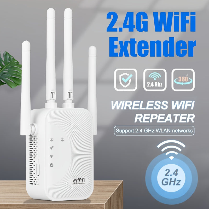 Momotor Extensor WIFI, Amplificador de Señal WIFI 2.4GHz Alta Velocidad sin varillas, Potente con 4 Antenas, Alta Penetración, Modo Seguro WPS, Ruta Extendida Dual - Ideal para Hogar, Cafeterías y Oficinas