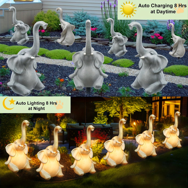 Luz solar para estatua de elefante al aire libre, juego de 3 piezas, luz solar para patio mejorada, decorativa y resistente al agua, para jardín, césped, elefante, decoración de verano, regalo del Día de la Madre.
