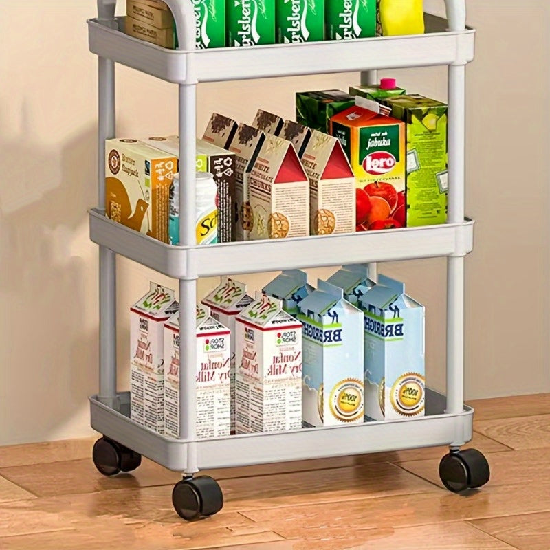 Carrito organizador rodante de 3 niveles con marco deslizante - Organizador de almacenamiento abierto de plástico duradero, 32x22x71 cm, carrito móvil para cocina y dormitorio, ahorrador de espacio, diseño de líneas limpias, material fácil de limpiar, ca