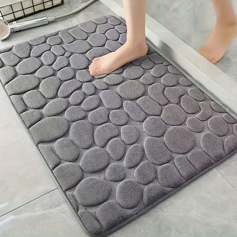 Alfombra de Baño Hecha a Mano de Vellón de Coral Peluche - Antideslizante con Patrón de Piedras Geométricas, Lavable en Máquina y Absorbente para Ducha, Bañera y Entrada, Base Duradera de Poliéster, Alfombra de Baño