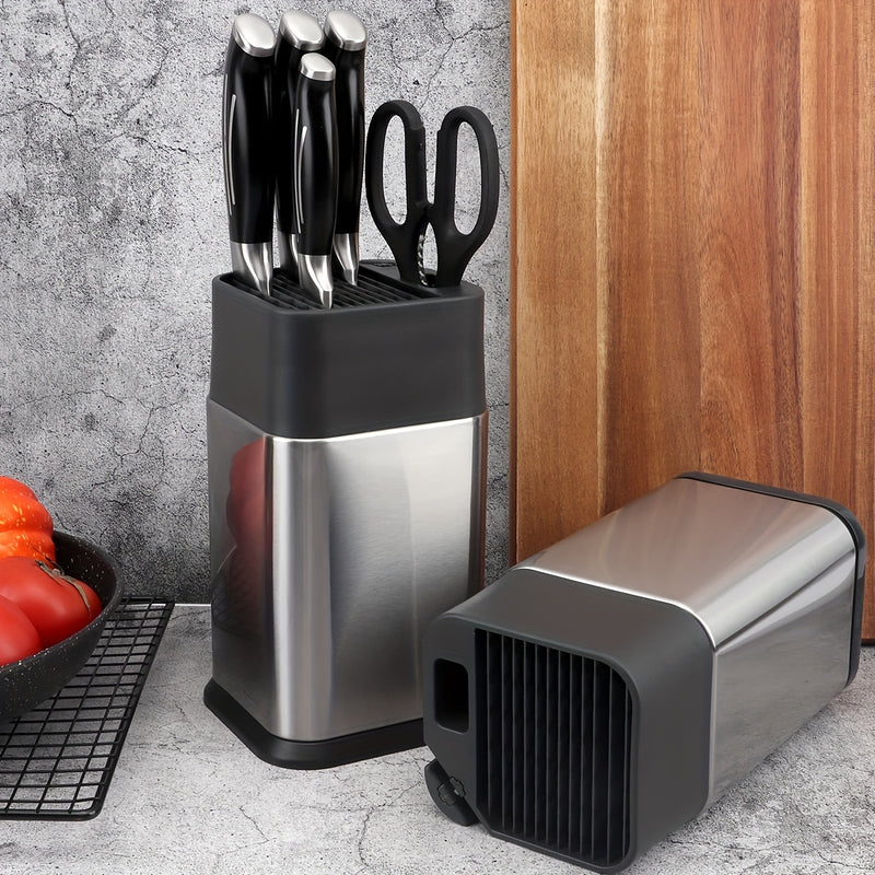 1PC Bloque de cuchillos de acero inoxidable con afilador incorporado - Organizador de cuchillos para encimera de cocina (cuchillos no incluidos)