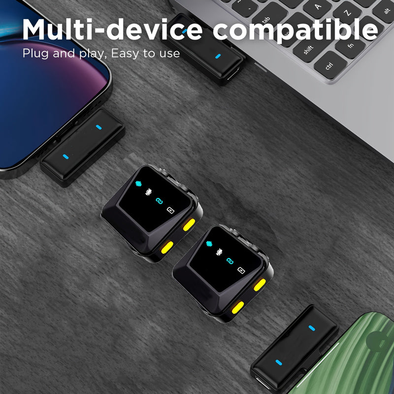Microfono de Solapa sin varillas Plug-and-Play con Conexión USB-C - Batería Recargable, Grabación con un Solo Clic, Ideal para Videografía y Transmisiones en Vivo, Micrófono sin varillas para Cantar