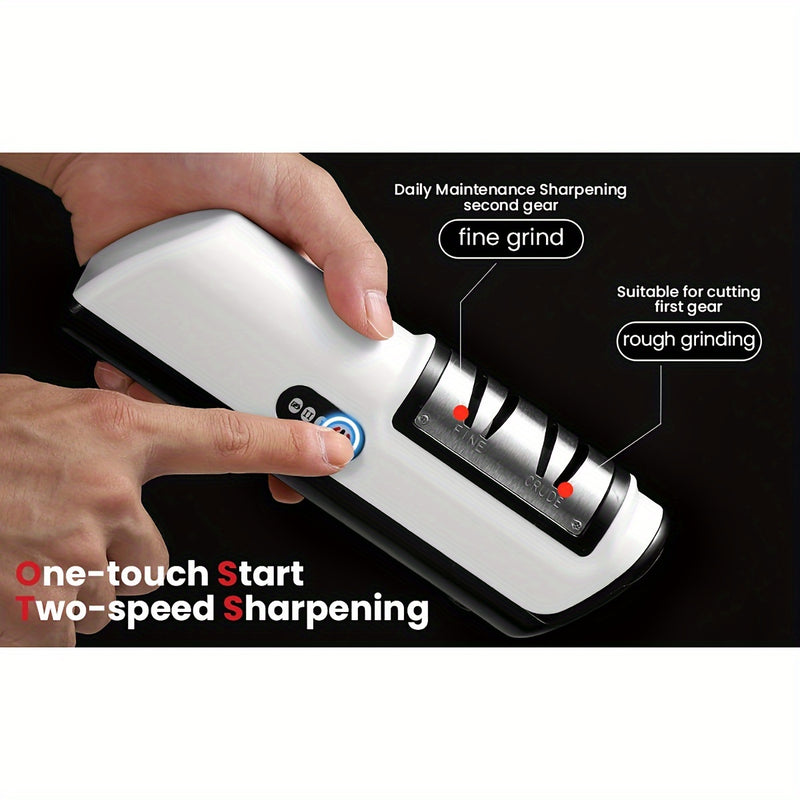 Afilarcuchillos Eléctrico Profesional Recargable por USB, Afiladores de Cuchillo en 2 Etapas con Borde Recto de 20 Grados, para Afilar y Pulir Cuchillos de Cocina, Apto para cuchillos de Chef, cuchillos rebanadores, cuchillos santoku, cuchillos pelacerez